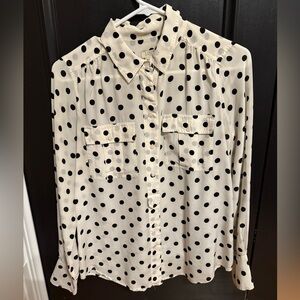 J. Crew Black and White Polka Dot Silk Shirt